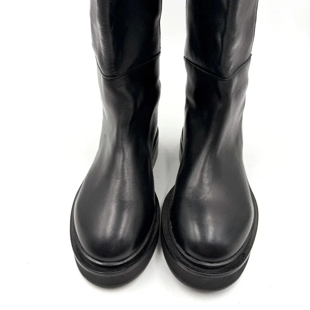 AllSaints Mindy Boot Black Leather Over The Knee Lug Sole Platform Tall Sz‎ 6